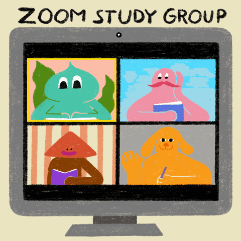 Personagens de desenho estudando via Zoom.